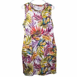 St. John's Bay Dress Women's Medium Sleeveless Shift Dress Multi Color Tropical